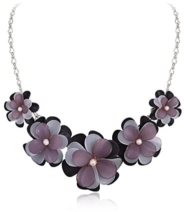 Ever Faith Black Flower Necklace for Women, Floral Choker Statement Necklaces Boho Jewellery for Summer Holiday Prom Cocktail Party
