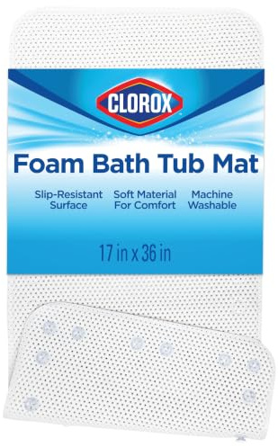 Duck Brand Clorox Cushioned Foam Bath Mat for Tubs, Non-Slip with Suction Cups, 17 Inches x 36 Inches, White
