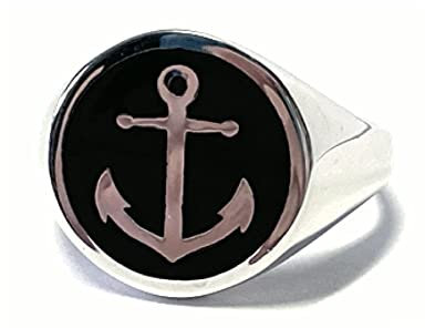 Ring 925 Silber Anker Motiv Siegelring Lack schwarz #61