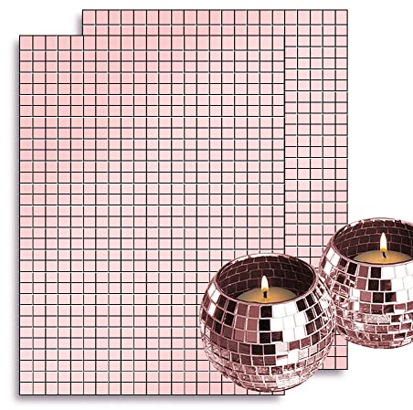 4800 Stück rotgoldene Mini-Spiegel-Mosaikfliesen-Aufkleber für Bastelarbeiten, quadratische Glasfliesen, selbstklebende Spiegel, Mosaikfliesen, Disco-Glasfliesen, Dekorationen, 5 mm x 5 mm