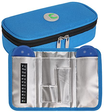 OVAKIA Frio Kühltasche Insulin Pen Tasche für Medikamenten Diabetikertasche mit 2 Kühlakku Organizer (Blau)