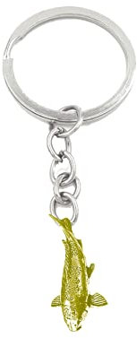 gifts for all F28 Schlüsselanhänger Koi-Karpfenfische, goldfarben, verchromt, englisches Zinn an Spaltring, Chromfarben/Gold, Einheitsgröße