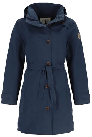Blue Wave Damen Funktionsmantel Funktions-Trenchcoat Jennifer - Unifarbene Regenjacke mit Dekorknöpfen in Blau Größe 36