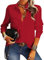 NONSAR Damen Bluse Elegant V-Ausschnitt Hemden Langarm Casual Arbeit Oberteile mit Knöpfen Hemd Lose Langarmshirt Einfarbig Tops（9337L,Rot）
