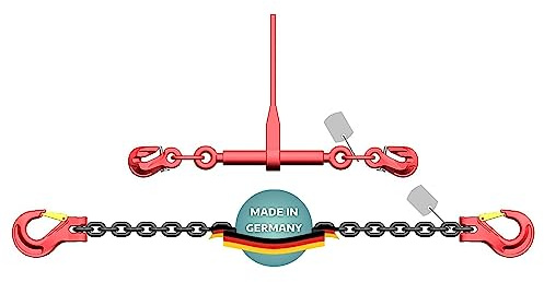 AWOTEX Zweiteilige Zurrkette 6 mm GK8 mit Ratschenlastspanner I langlebige Zurrkette für Bagger mit Ratsche I Sicherheitsgeprüfte Zurrkette für Bagger I Bagger-Zurrkette 1 m lang