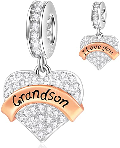 Ich liebe dich Enkel Charms passt Pandora DIY Armband Halskette, 925 Sterling Silber Pave Glänzend Klar CZ Grandson Anhänger Perlen, Geschenke für Jugendliche/Patenkinder/Enkelkinder