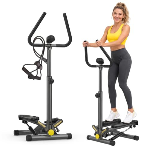 ZIWWVY Stepper Machine con fasce di resistenza e manubrio, mini stepper con capacità di peso di 136,1 kg, step per allenamento completo del corpo, regolazione dell'altezza dei passi, liscio e
