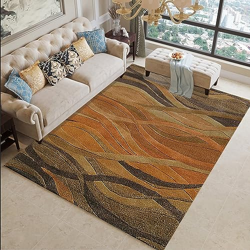 Rug-QJDDUP Kurzflor Teppich,Braun Orange Abstrakt, Waschbarer Teppiche für Wohnzimmer, Schlafzimmer, Küche, Kinderzimmer,Orange,100 x 200 cm
