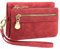REETEE Portefeuille Femme Petit Porte Monnaie Femmes en Cuir PU Court Porte Feuilles pour Femme avec 10 Porte-Cartes, Portefeuilles Femme avec Zippé Pochette à Monnaie et Bracelet Amovible(Rouge)