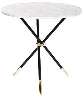 DKD Home Decor Mesa Auxiliar Blanco Negro Dorado Metal Madera MDF 80 x 80 x 76 cm