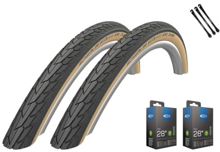 2er Set Schwalbe Fahrradreifen Road Cruiser Gumwall 28 Zoll (37-622) braun schwarz AV DV SV Schlauch + 3 Reifenheber (28x1,40 Zoll (37-622), AV-Ventil Schläuche)