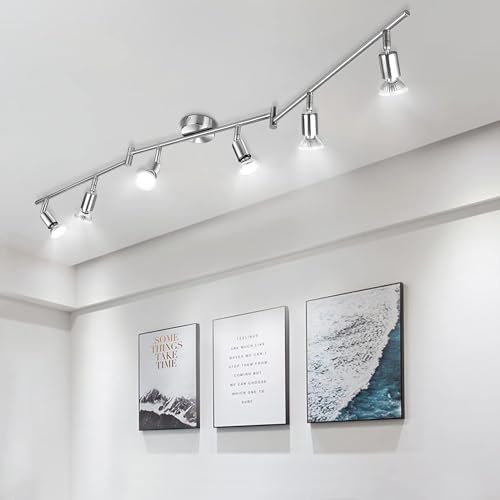 wowatt LED Deckenstrahler 6 Flammig, Schwenkbar Deckenleuchte Strahler Innen, Drehbar Deckenlampe Spot, Inkl. 6x 5W GU10 LED 6000K Kaltweiß, Spotleuchte für Küche, Wohnzimmer, Flur, Schlafzimmer