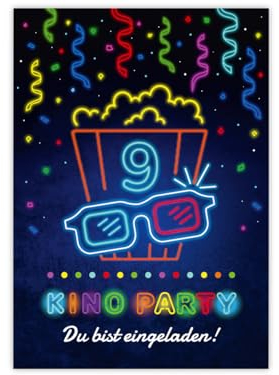 Minkocards 12 Einladungskarten zum 9. Kindergeburtstag Kino Mädchen Jungen Einladung neunte Mädchengeburtstag Jungsgeburtstag
