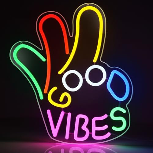 LightingWill Good Vibes Neon Sign, Dimmable Neon Light Sign With Switch, 5V USB Powered LED Light Up Signs for Wall Decor, Game Room, Bedroom, Party Club Decor, 14x16