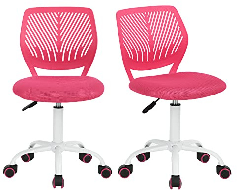 FurnitureR 2pcs Home Office Chair, Ergonomic Adjustable Height Swivel Rolling. Chaise D'ordinateur Colorée pour Le Bureau à Domicile, Rose