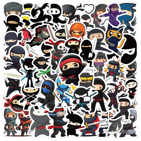 60 Stück Ninja Aufkleber Auto Laptop Telefon Gitarre Skateboard Motorrad Fahrrad Ninja Stickers Set Vinyl Wasserdicht Aesthetic Aufkleber für Jugendliche Kinder Erwachsene