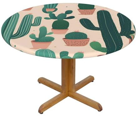 Mantel de mesa con estampado de cactus, manteles redondos de picnic, fundas de tela elástica