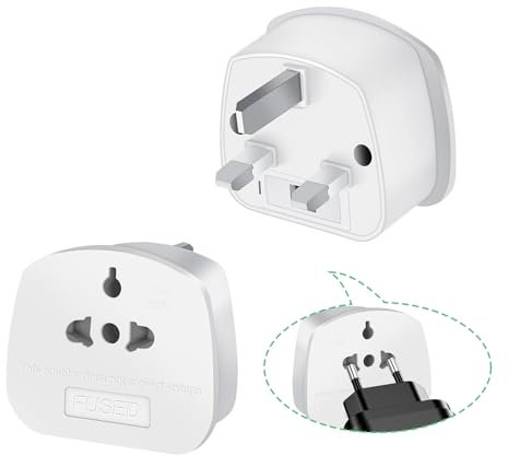 2 Pack European to UK Plug Adaptor, US to UK Travel Plug Adapter with 13A Fuse for USA, EU, Australia, Thailand, Canada, Japan and More (Type A, B, C, I, E, F, L)