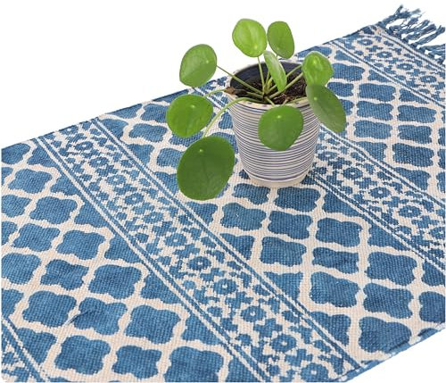 GURU SHOP Handgewebter Blockdruck Teppich 190x135 cm, Traditionelles Design, Indischer Baumwollteppich, Bad Läufer - Inigo #1