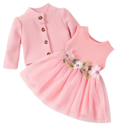 Yoolhamy Ensemble Robe et Cardigan pour bébé à Manches Longues en Coton Princesse Robe Tutu et Manteau