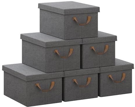 WOLTU Faltbare Aufbewahrungsboxen 6 Stück, Stoffboxen mit Deckel, Aufbewahrungskörbe für Kleidung, Bettdecke, Spielzeug, Grau, 38x27x20cm
