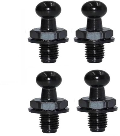 Ramor Strutz Cuatro pernos de bola negros para puntales de gas, tapa de maletero, portón trasero o capó. Bola de 10 mm, rosca de 10 mm de largo, rosca M8 con arandela.
