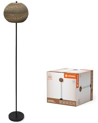 LEDVANCE Standleuchte Decor Cardboard Ball braun aus Wellpappe, leicht, E27, 1600 mm Höhe, Leuchtenschirm aus recyceltem Material, nachhaltig durch austauschbare Lichtquelle, einfache Montage