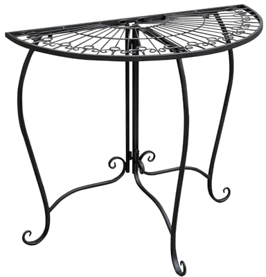 Mojawo Dekorativer Beistelltisch Balkontisch Wandtisch Tisch Gartentisch Bistrotisch halbrund schwarz B80xT40xH71cm
