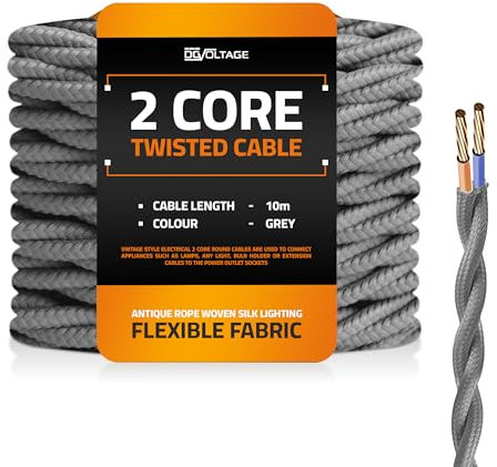 DC VOLTAGE 10m 2 Core Twisted Cable Flexible Wire Lamp Cord, 2 Conductor 32.8ft Vintage Light Flex Cable DIY Lamps Electrical Wire Lighting Appliance Wire Twisted Fabric Electrical Wire (Grey)