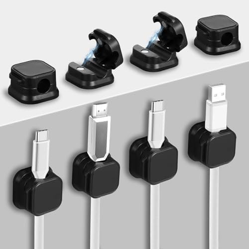 Qianyu 8 Pack Magnetic Cable Clips Cable Smooth Adjustable Under Desk Cable Management Strong Adhesive Wire Keeper Organizer Hide Charger Cord Holder for Home Desk Phone Car Wall Desktop Nightstand