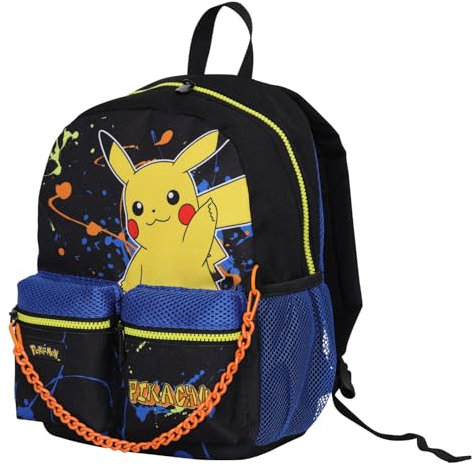 Seven Rucksack für Schule, Pokemon, Kindergarten und Freizeit, blau und gelb, Kinder und Jugendliche, mit doppelter Fronttasche, Schwarz, Blau und Gelb, Taglia unica, Casual