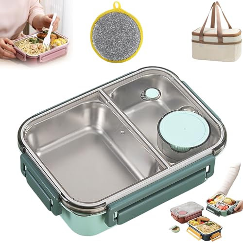 hixswnu Nestable Stainless Steel Bento Lunch Box Set with Spoon, Fork, and Sauce Box - Space-Saving Adult Umami Bento Box