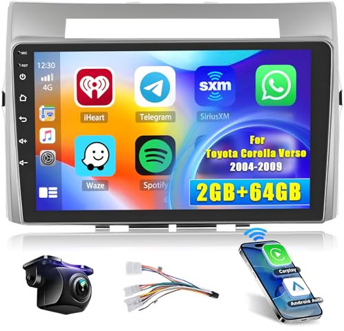 Hikity [2+64GB] Android 15 Autoradio für Toyota Corolla Verso 2004-2009 CarPlay Android Auto Wireless 9 Bildschrim Auto Radio, Bluetooth, Mirror Link, GPS WiFi FM RDS SWC EQ