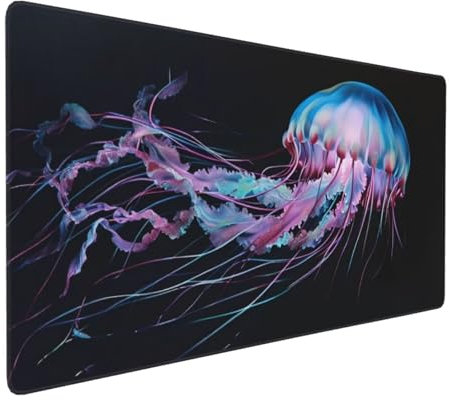 Tapis de Souris 80x40 cm Grand Tapis Souris XXL, Méduses Tapis de Souris Bureau Gamer, à Bords Cousus, Base en Caoutchouc Antidérapante, sous Main pour Clavier et Souris, Decoration Maison E-927