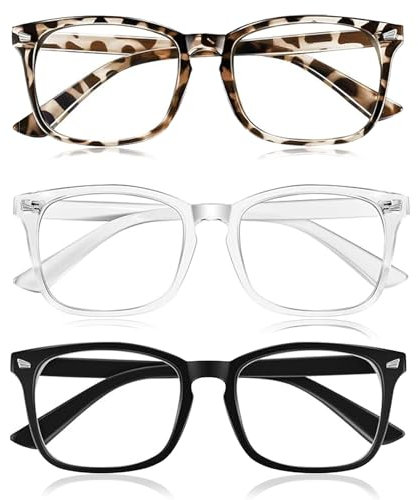 Xiciki 3PCS Blue Light Glasses Womens, Blue Light Blocking Glasses, Anti Eyestrain & UV Glare Glasses, Computer Screen, Gaming, TV, Fake Glasses for Women & Men