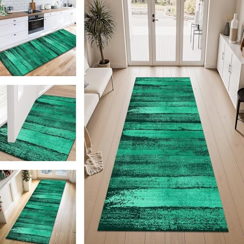 ZESEWU Teppich Läufer Flur Küche rutschfest Cyan 90X180CM Vintage Teppichläufer Kücheläufer Lang Waschbar Meterware Küchenteppich Flurteppich Läufer für Wohnraum Schlafzimmer Kinderzimmer Flurläufer