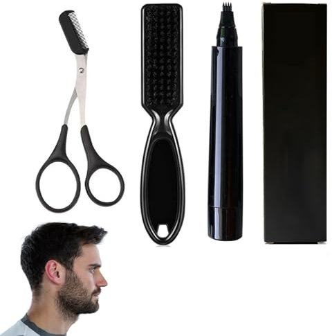 Barbe Filler Pen,Crayon à Barbe Homme,Stylo Barbe Imperméable,Stylo de Remplissage de Barbe,Stylo à Barbe Étanche,Kit de Remplissage pour Moustache,Barbe Stylo Filler pour Hommes,Noir