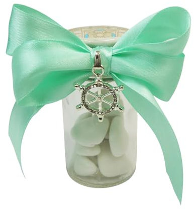 Bonbonnière pour mariage, ligne de mer, pot en verre faïence, application gouvernail