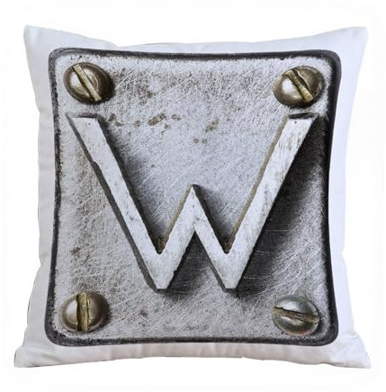 ERRTU Kissenbezug 50x50 cm,Buchstabe W, Großbuchstabe W Bolzen, Industrielle Kits, Symbolische Initialen von,Dekokissen Kissenbezüge Deko Kissen Bezug Wohnzimmer Zierkissen für Sofa Stuhl Bett Garten