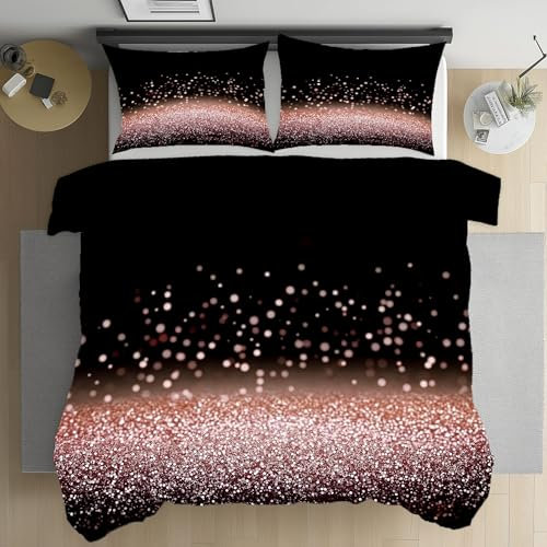 Rose Gold Glitter Single Duvet Cover Set Bedding Elegant Polka Dots Quilt Covers Easy Care Soft Microfiber Bedding Set Breathable Hypoallergenic Bed Covers with 2 Pillowcases
