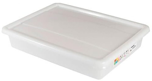 Tradineur - Bandeja frigorífica de almacenamiento con tapa, Nº 5 - HG, plástico, reutilizable, guardar alimentos, fabricada en España (Blanco - 8 litros - 43,6 x 32,6 x 8 cm)