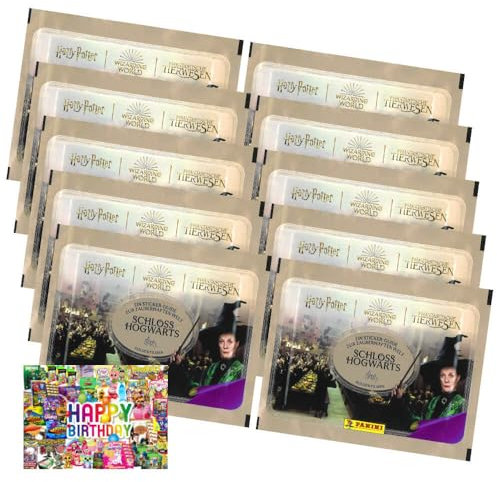 Bundle mit Panini Harry Potter Sticker Guide 3 - Schloss Hogwarts Sammelsticker (2025) - 10 Tüten + Exklusive Geburtstagskarte