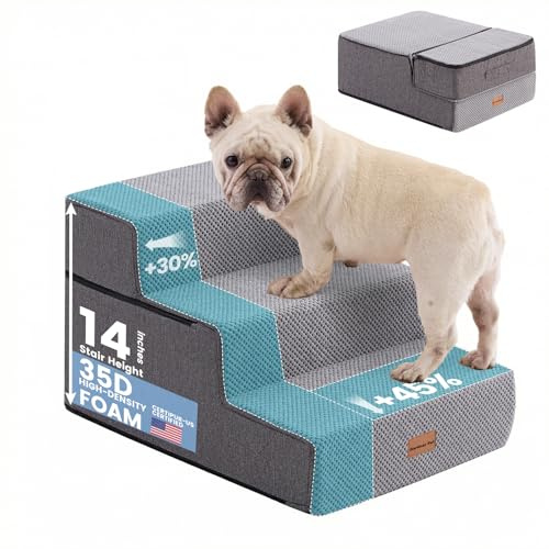Gardner Pet 2-in-1 Hundetreppe für Hunde, 3 Stufen, Grau,23/36cm Hoch | Hochdichter Schaumstoff, Rutschfester wasserdichter Stoffbezug, Für Bett, Sofa, Couch und Auto, Hunderampe
