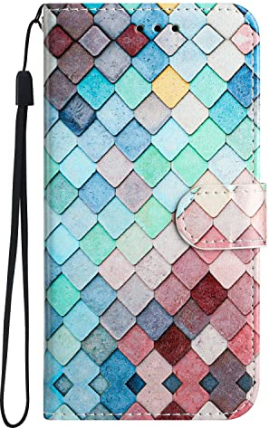 BLOTECH PU Tasche für Motorola Moto G56,Brieftasche Flip Case für MotoG05, [Magnetknopf] [3 Kartenfächer] [Handschlaufe] Handytasche für Motorola Moto G56, Bunte Quadrate