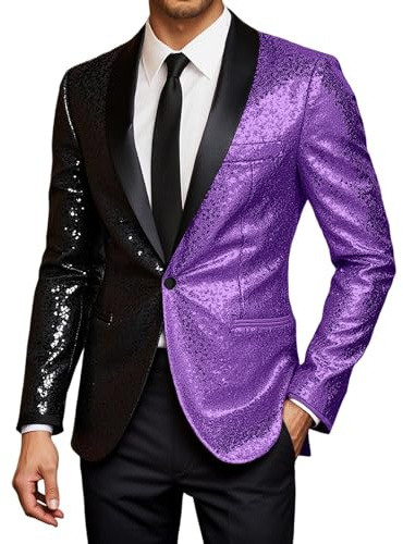 Duohropke Sakko - Giacca da uomo con glitter smoking con paillettes, slim fit, per matrimoni, feste, blazer lucido, per il tempo libero, un bottone, per carnevale, costume a maniche lunghe, cappotto