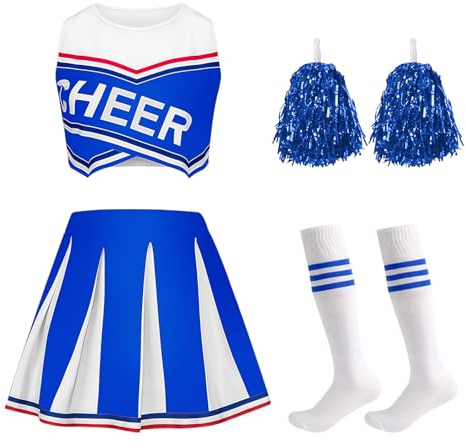 Crazycos Cheerleading Uniform Kleid,Cheerleadering Outfit Mädchen, 4PCS Cheerleader Kostüm Kinder für Karneval Halloween, Fasching, Mottoparty