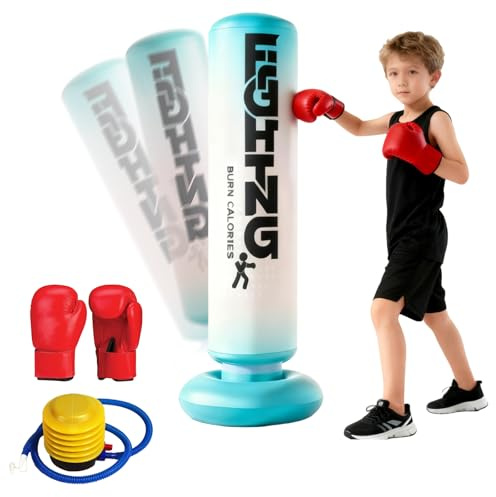 Standboxsack 180Cm, Freistehender Boxsack, Aufblasbarer Boxsack, Stehender Boxsack, Freistehender Standboxsack Mit Boxhandschuhe UNE Pumpe Mit Abprallende Aktion Nicht Fallende Basis Für Karate Gym