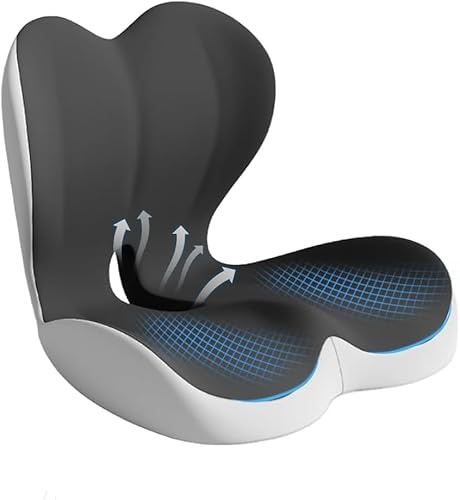 HoldOneLight Orthopädisches Sitzkissen mit Rückenlehne[Seitliche Unterstützung & Komfort] Sitzkissen für Bürostuhl & Auto - Ergonomisch, Sitzpolster, Steißbeinkissen Double Grey