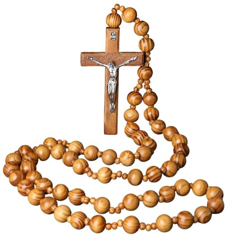 Großer Rosenkranz aus Holz mit Kreuz zum Aufhängen an der Wand, religiöse katholische Dekoration, spirituelles Geschenk für Zuhause, religiöse Kunst, Kreuz