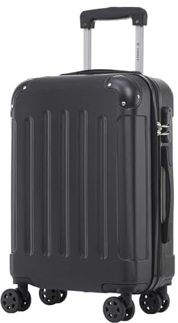YONSLY Trolley Koffer Suitcase, Reisekoffer, Rollkoffer Handgepäck, Hartschalenreisekoffer mit 4 Rollen 360°, Zahlenschloss, Weicher Gummigriff für Reisen, Camping (M, Schwarz)